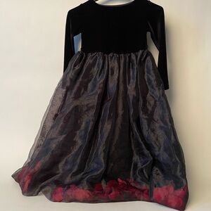 Vintage Black Storybook Heirloom dress. Crushed velvet bodice and chiffon skirt.
